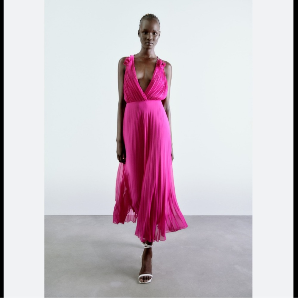 Zara Pleated Slip Dress - Fuschia